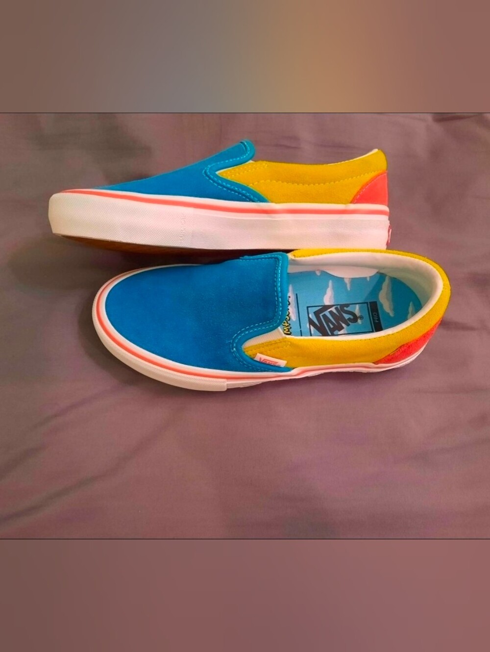 Vans Kids Slip-On Colorblock Skate Shoes - Blue/Yellow/Coral